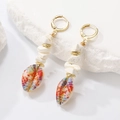 Bohemian gold hoop earrings with white gravel beads and colorful shell pendants - 02 KC Gold White Turquoise K-322
