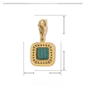 Macro detail of a 25mm green natural stone pendant with golden stainless steel frame - Gold Square-Malachite Texture Natural Stone