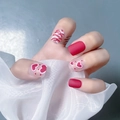 Unghie finte corte rosse e bianche con cuori, finitura opaca e lucida per donna - Cuore Rosa Motivo Zebra-Stile Colla(Y-89) / Tipo di Colla