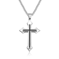 Silver and black stainless steel cross necklace with chunky chain on white background - Enamel Cross Style