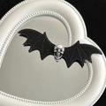 Detail of gothic bat wing hair clip with white skull on beaded heart mirror surface - 3# Small Skull Wing Hair Clip