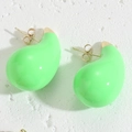 Neon green drop enamel earrings with gold plating and butterfly back closure - Green
