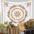 Detail of floral and geometric mandala tapestry hanging in a cozy home interior setting - 73X95CM (Cross-border Brushed Style) / JM001-3 Colorful Geometric