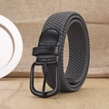 Cintura elastica intrecciata grigio scuro con fibbia in metallo nero e dettagli in PU - Fibbia Nera Grigio / 100cm