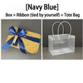 Handmade seagrass woven gift box in navy blue with matching ribbon and clear tote bag - Navy Blue (DIY Ribbon) + Handbag