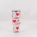 Tazza termica 40oz in acciaio inox bianco con manico e motivo a cuore pixel - Bianco con Cuore Pixel
