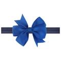 Detail of blue grosgrain ribbon bow on elastic baby headband with ribbed texture - Sapphire Blue