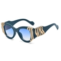 Deep teal sunglasses with blue gradient lenses and decorative gold metal wave temples - Blue Frame Gradient Blue Yellow Lens