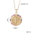 Gold Virgin Mary pendant necklace with colorful zircons and 45cm adjustable chain - Round Colorful Zirconia Saint Benedict (No. 8)
