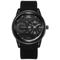 Montre de sport tendance noire pour homme avec double cadran à quartz et bracelet silicone - Boîtier Noir Bracelet Noir
