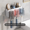 Wall-mounted toothbrush holder set with three colorful mugs and storage compartments - 3-Cup Style-Upgraded Handle-White