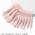 Nahaufnahme des 10-teiligen Make-up-Pinsel-Sets in Pfirsichrosa mit weichen Borsten - 10-teiliges rosa transparentes Set
