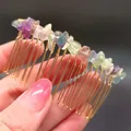 Dettagli del pettine per capelli fatto a mano con pietre di cristallo e filo d'oro - Fluorite + Pettine Oro 20 Denti