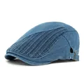 Casquette plate vintage en denim délavé avec coutures latérales et boucle réglable - Réglable / Bleu Moyen