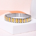Elastic stainless steel bracelet featuring alternating gold and silver shield-shaped links - k1801-Two-tone Gold Silver Shield