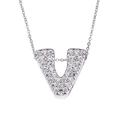 Silver letter V pendant necklace with zircon stones on a thin cable chain link - Letter V / Silver
