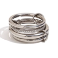 Chic silver stacked four-layer connected ring with sparkling diamond pavé band - Four-Layer Middle Diamond Ring-Steel