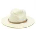 Dettaglio cappello di paglia con cinturino in pelle marrone e fibbia in metallo dorato - M(56-58cm) / crema