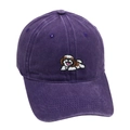 Close-up of the detailed white dog embroidery on a vintage purple cotton baseball cap - M (56-58cm) / Purple
