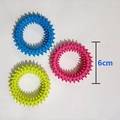 Three-piece colorful 6cm spiky dog teething rings in blue, pink, and neon green rubber - Small Spiky Ring (6cm)