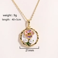 Detail view of gold floral pendant with pearls, weight 9g, length 40+5cm - Round Multicolor Floral Double Artificial Pearl Pendant (Style 15)