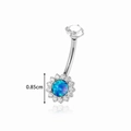 Silver G23 titanium belly piercing with blue opal flower and sparkling clear zircon gems - Blue Opal Sunflower (T2521-5#) / Silver