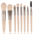 Set de 8 mini brochas de maquillaje portátiles con cerdas suaves y mangos de madera beige - Albaricoque 8 uds + Bolsa EVA