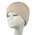 Classic light beige vertical ribbed knit beanie hat with cuffed brim for winter - Adult / Beige