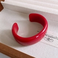Polished bright red resin wide open cuff bracelet in a beige jewelry display box - 24# Bangle-Red