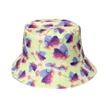 Light green cotton bucket hat with purple butterfly and white daisy floral patterns - Butterfly Daisy Print (2)
