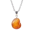 Irregular orange red agate teardrop pendant on slim silver chain necklace - Silver Agate