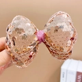 Girl's laser sequin bow hair clip in rose gold and pink sparkling material - Champagne