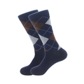 Classic argyle knit crew socks for men in navy blue and brown business casual style - 38-46 / Navy Blue Argyle