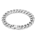 Polished 10mm silver Cuban link chain bracelet with a secure box clasp for men - Steel Bracelet (KB154588-Z) / 20cm