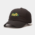 Detail of sunflower embroidery on a black cotton baseball cap with ventilation holes - M (56-58cm) / Dark Gray