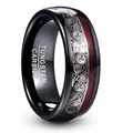 8mm black tungsten carbide ring with red guitar string and silver scroll engraving - US 9.5