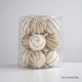 Set di 12 palline di Natale da 8cm color champagne con glitter e perle in scatola chiara - Champagne
