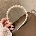 Elegant white gradient pearl headband for women featuring various sizes of faux pearls - Style I Gradient Pearl Headband