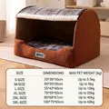 Closed pet house size chart for small to large dogs with deep brown velvet and soft cushion - XL(75*55*50cm) / Bondi Blue