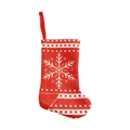 Mini red burlap Christmas stocking with white snowflake pattern and checkered trim for cutlery - Snowflake Red Style / Red
