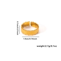 Detail of adjustable gold stainless steel ring featuring beaded wavy texture and dimensions - Adjustable Open / Beaded Edge Wave Texture Ring (TYGR0161)