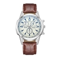 Dettaglio del quadrante dell'orologio al quarzo con indici blu e cinturino in pelle - Cinturino Marrone Quadrante Bianco