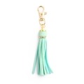 Mint green leather tassel keychain with gold lobster clasp and ring on white background - With Lobster Clasp / Mint Green