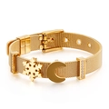 Goldenes Mesh-Edelstahlarmband mit Schneeflocken- und Mondanhängern und Zirkonia - Gold Stil (KB124363-KFC)