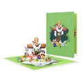 3D Easter greeting card with rabbits, colorful eggs, and a floral wooden cross design - Easter Cross Rabbit Eggs