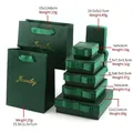 Dark green jewelry box set with ribbons and gold Jewelry logo on white background - 5X5X3cm / Dark Green