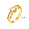 Anello incrociato regolabile placcato oro con zirconi chiari, peso 2,8g - Stile Pietra Verde Ovale con Baguette Bianca (251)