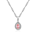 Silberne doppellagige Halskette mit rosa tropfenförmigem Zirkonia-Stein-Anhänger - Halskette + Anhänger Set / Silber Rosa Zirkon