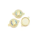 Gouden Maagd Maria hanger met iriserende schelp inleg en zirkonia steentjes bezet - Ronde Dubbele Lus Stijl D / 2.2x1.5cm