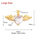 Golden winged heart pendant with large clear heart-shaped zircon stone - Large Winged Heart / Gold